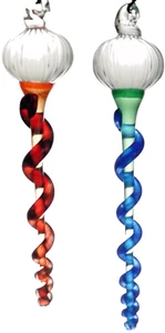 TWIN BROTHERS Art Glass Studio Hand Blown Christmas Icicle Ornament Pair #2 New - Picture 1 of 3