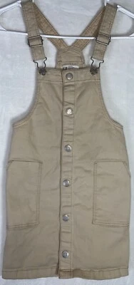 H&M overalls dress jumper denim button front tan beige girls 8 *read - Image 1 of 4