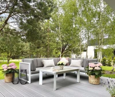 Designer Aluminium Lounge Gartenmöbel Sitzgruppe Set weiß grau Terrasse Balkon - Bild 1 von 4