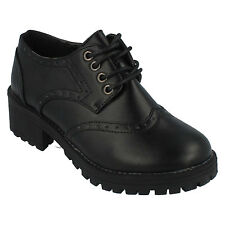 GIRLS SPOT ON CASUAL LACE UP ROUND TOE BROGUE HEEL SMART SCHOOL SHOES H3071