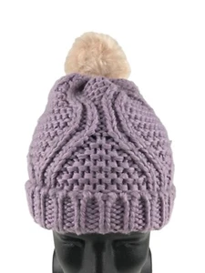 D & Y Womens Lavender 100% Acrylic Pom Top Knitted Classic Beanie Hat One Size - Picture 1 of 6