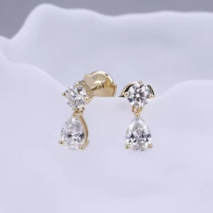 2Ct Lab Created Diamond Pear Cut Drop Dangle Earrings 14K Yellow Gold Plated - Picture 1 of 6
