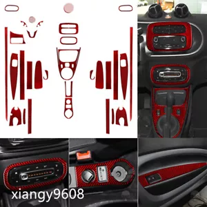 Juego completo de 33 kits de adornos decorativos interiores de fibra de carbono roja para Smart Fortwo 2016+ - Imagen 1 de 8