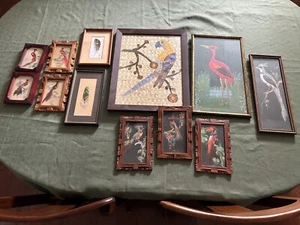 12 piece FEATHER ART COLLECTION all framed  9 MEXICAN, 3 MODERN 2 signed - Picture 1 of 8