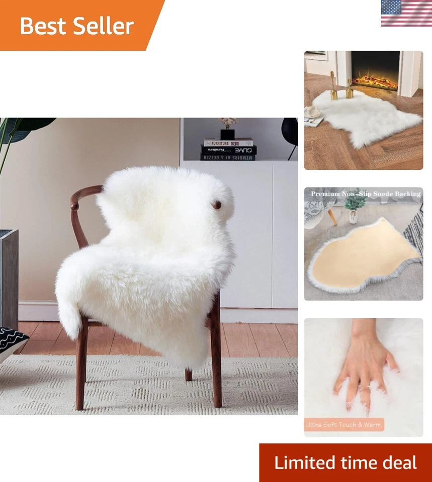 Fluffy White Faux Sheepskin Rug 2x3 ft – Anti-Slip for Living & Nursery Rooms - Image 1 of 4
