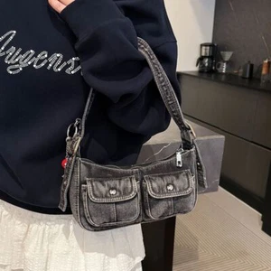Retro Denim Handbag Spicy Girl Shoulder Bag Fashionable And Simple Underarm Bag - Picture 1 of 14