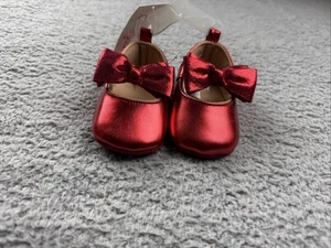 Cat & Jack Baby Girls' Bow Dress Flat Shoes - Red - Size 9-12M - Picture 1 of 7