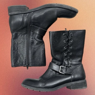 Botas de motociclista Sofft Belmont para mujer negras de cuero de media pantorrilla talla 9,5 grunge punk Foto 1 de 4