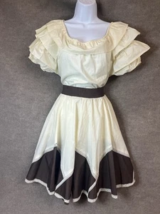 Vintage Dress S Circle Skirt Ruffle Swing Square Dance Peasant Prairie Cottage - Picture 1 of 15
