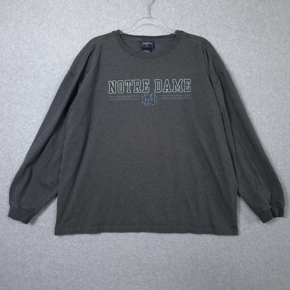 Vintage Notre Dame Shirt Mens XL Gray Jansport Y2K Logo College Long Sleeve Tee - Image 1 of 4