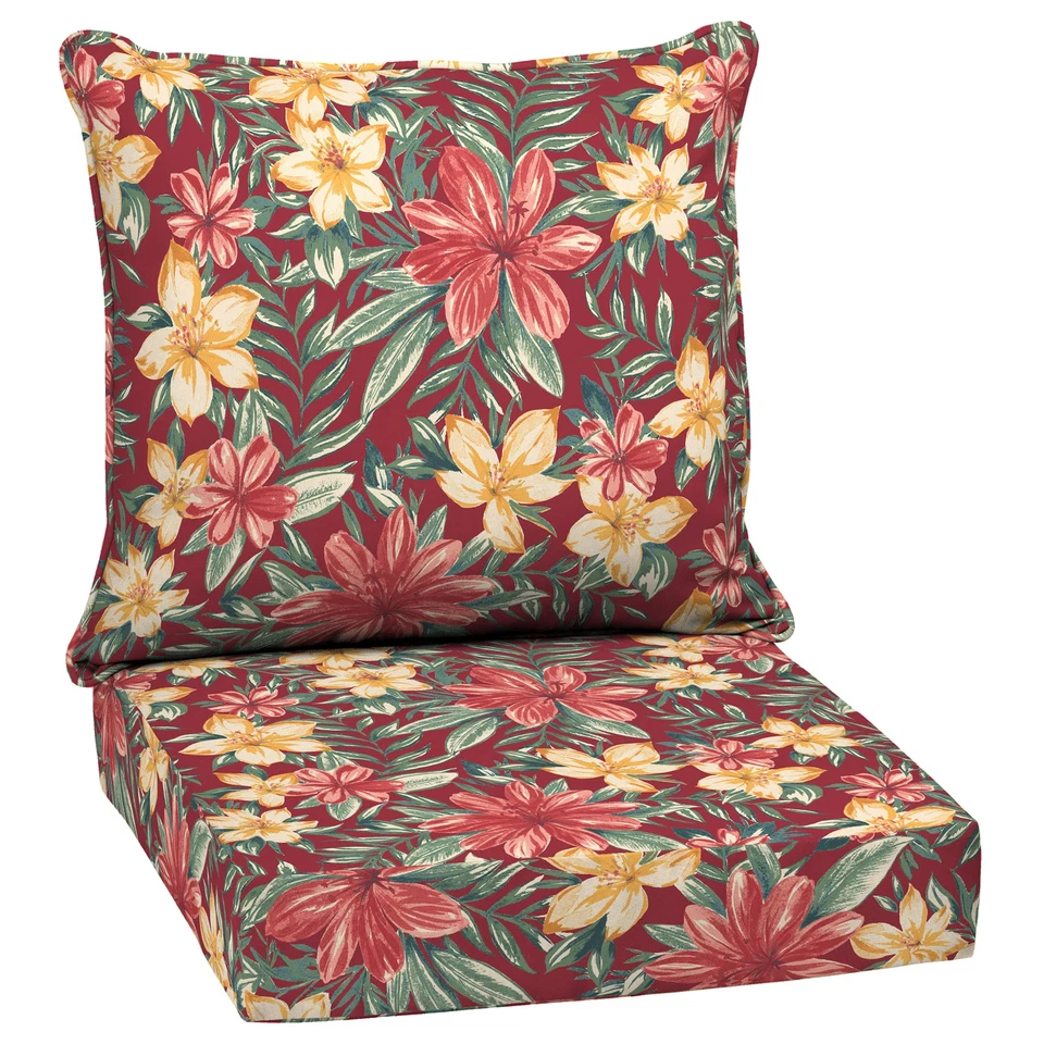 Juego de cojines de asiento profundo ARDEN Ruby Clarissa Tropical para exteriores - rojo 24 W x 24 pulgadas de profundidad Foto 1 de 4
