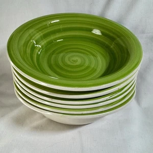 Set Of 6 Vintage Royal Norfolk Stoneware Green Swirl Soup Cereal Pasta Bowls - Picture 1 of 9