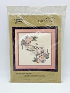 Vintage 1989 Something Special Linen to Cross Stitch Swans and Flowers 70046 NOS - Picture 1 of 4