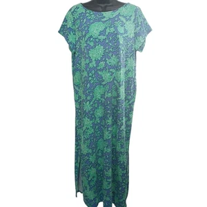 J. Jill Maxikleid Blumenmuster grün und blau Medium Freizeit Reisen Kreuzfahrtkleidung - Bild 1 von 12