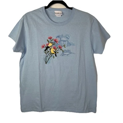 Estampado Gráfico Azul Sol Mañana Bordado Talla L Primavera, Flores, Pájaros, Informal Foto 1 de 4