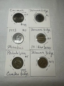 6 Transportation Tokens - Cincinnati T-11 Parking, PA Camden & Delaware Bridge - Picture 1 of 13