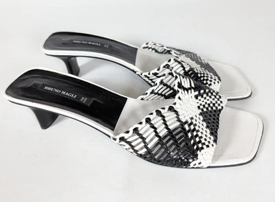 Bruno Magli Black White Woven Slide Heel Women's Size: 9.5 B Made in Italy - Image 1 of 4