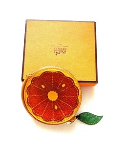 HERMES Tutti Frutti Coin Purse Orange Fruit Chèvre Leather USED - Picture 1 of 4