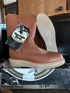 Georgia Boot G4202 Mens Brown Pull On Wedge Wellington Work Boots Size 10M - Picture 1 of 6