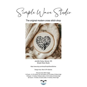 Silhouette Lebensbaum im Herzen schwarz Arbeit gezählt Kreuzstichmuster KIT - Bild 1 von 7