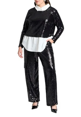 ELOQUII Women's Plus Size Sequin Cargo Pant - Image 1 of 4