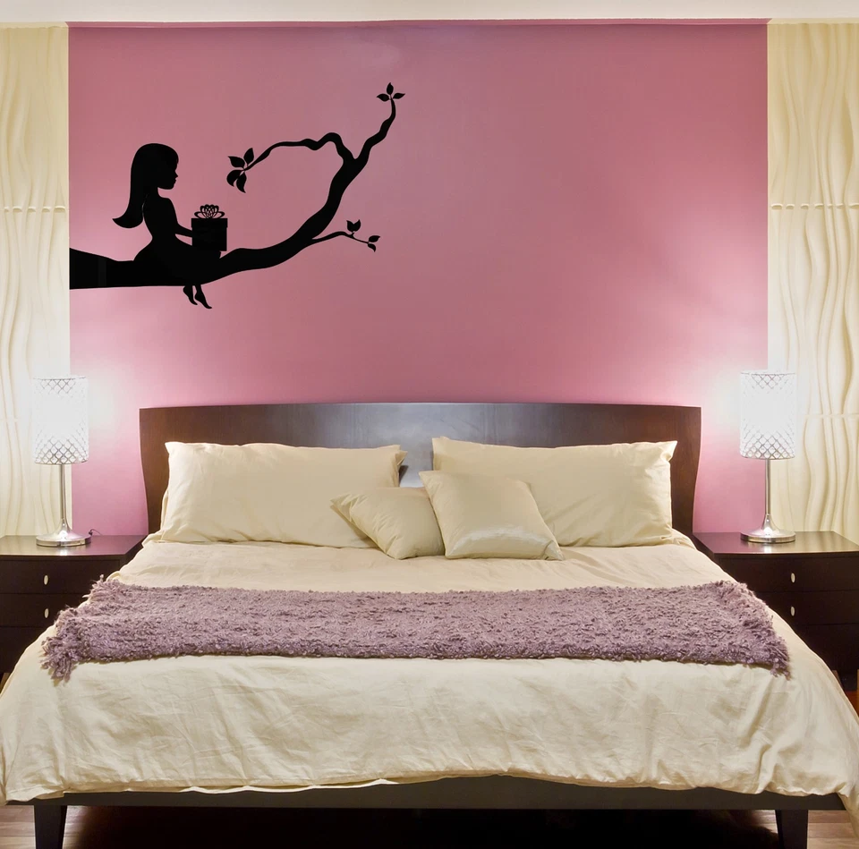 Wall Stickers Vinyl Decal Little Girl Sitting on a Branch Tree Cool Decor z1594