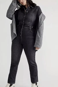 FREE PEOPLE CRVY Scandalous Black Denim Jumpsuit 8 - UK 12 Stretch NEW £148 BNWT - Picture 1 of 10