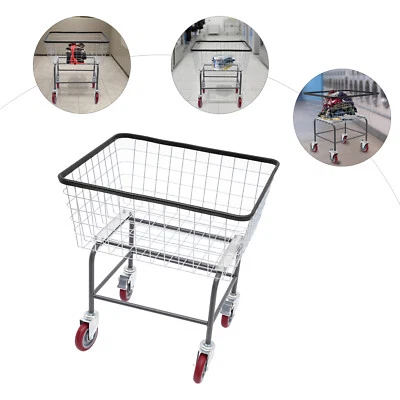 Steel Wire Laundry Cart Laundry Basket W/Wheels Commercial Laundry Basket Cart - Image 1 of 4