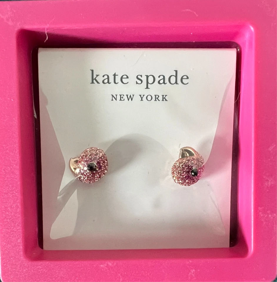 Kate Spade Tropical Paradise Parrot Mini Stud Earrings Rose Gold Plated Pink CZ