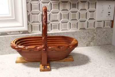 Cesta plegable vintage tallada a mano soporte cuenco, buen estado Foto 1 de 4