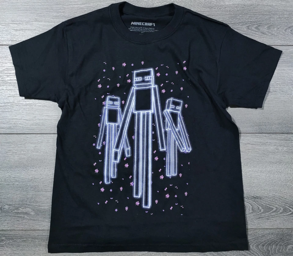 Camiseta masculina média 10-12 Minecraft Enderman Halloween brilho no escuro - Imagem 1 de 4