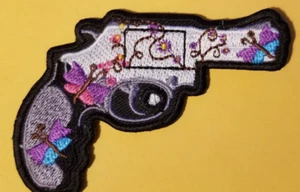 small flowered pretty revolver Embroidered Patch approx 2.5X4" - Picture 1 of 2
