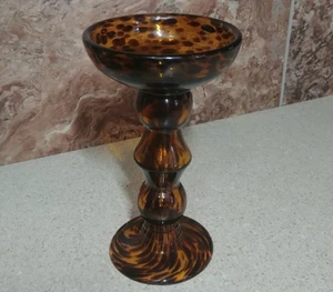 "Portavelas de dos vías de vidrio artístico leopardo guepardo ámbar de 7" - Imagen 1 de 5