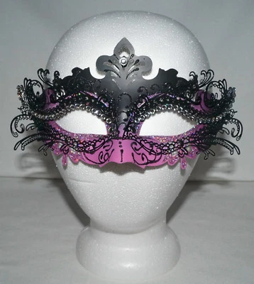 Masquerade Eye Masks, Beautiful Detailed Carved Metal with Rhinestones - Image 1 of 4