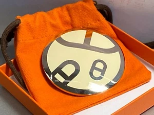 HERMES CREAM ENAMEL & SILVER METAL ROUND SCARF RING DUST BAG #6126 - Picture 1 of 11