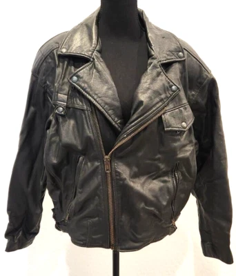 ¡Vintage! Chaqueta de cuero negra para motocicleta Mirage para hombre envejecida cremallera completa talla L Foto 1 de 4