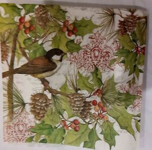 NEW 2 MESAFINA Colorful Finch on Branch Paper Lunch Napkins 13x13 FREE SHIPPING 
