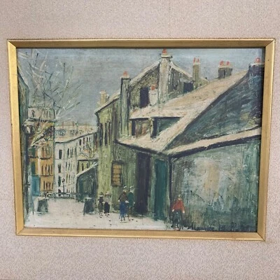Peinture à l'huile Maurice Utrillo paysage urbain enneigé scène de rue d'hive... - Photo 1/4