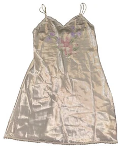 De Colección Val Mode Lencería Marfil Satén Brillante Encaje Ribete Floral Camisón Para Mujer’s S - Imagen 1 de 9