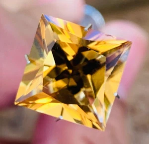 Extremely RARE 7.80ct Natural Top Luster yellow Citrine Princess Cut Square12mm - Picture 1 of 4