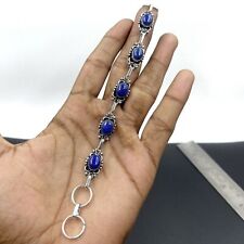 925 Sterling Silver Natural Lapis Lazuli Gemstone Jewelry Bracelet Size-7-8''
