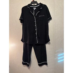 Secret Treasures Women's Sleepwear Large 12-14 Black Polka Dot Button Up Capri S - Picture 1 of 13
