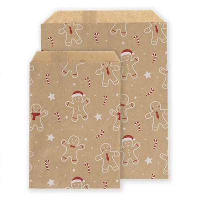 Sacchetti da banco in carta kraft, pan di zenzero uomo Natale festa di Natale 2 TAGLIE - Immagine 1 di 4