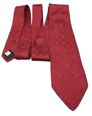 Gravata masculina BARNEY'S NY vermelha geométrica ponto quadrado dourado 100% seda feita na itália - Imagem 1 de 4