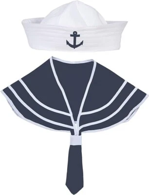 Ladies Sailor Set Costume Outfit Doughboy Hat and Collar Nautical Accessory Kit — 第 1/3 张图片