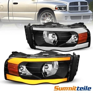 Pair LED DRL Headlight Sequential Turn Signal For 2002-2005 Dodge Ram Pickup - Picture 1 of 19