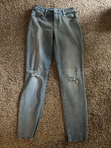 Express ripped Denim Jeans Women Size 4 Long Blue Curvy Skinny Mid Rise Stretch - Picture 1 of 3