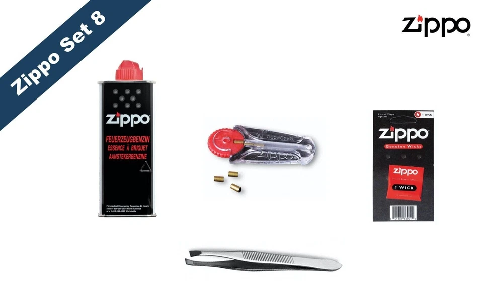 Zippo Zubehör Set 8: 1x Benzin, 1x Docht, 1x Feuersteine und Pinzette - Bild 1 von 1