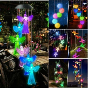 Hanging Wind Chime Colour Changing Solar Powered LED Angle Lights Garden UK - Picture 1 of 15
