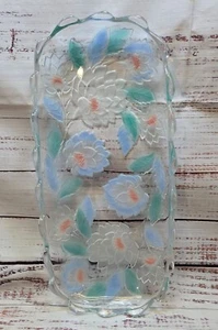 VTG Crystal Clear Studios Cut Glass Frosted Pastel Lotus Flower Platter serving - Picture 1 of 12